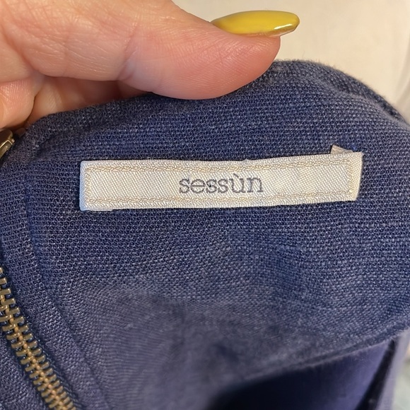 SESSUN hubertus shift dress linen rayon front pockets short sleeves blue size S - Picture 6 of 11
